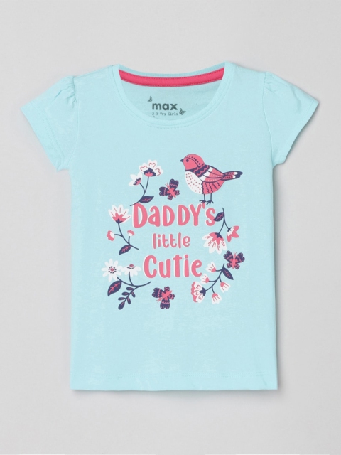 

max Girls Blue Printed Extended Sleeves Applique T-shirt