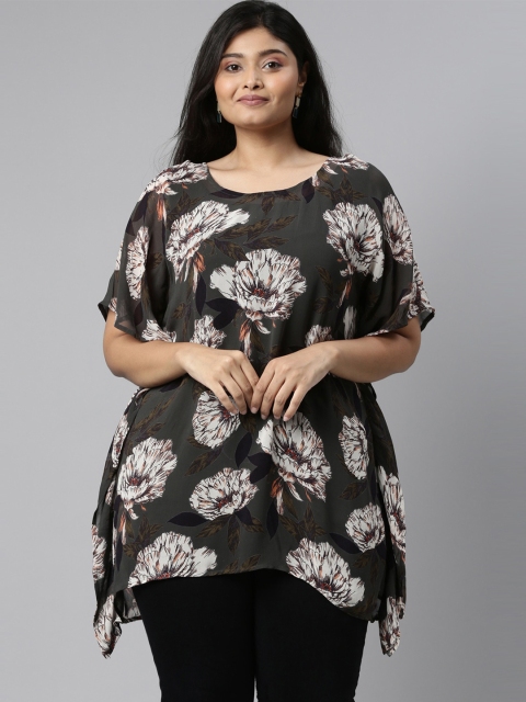 

The Pink Moon Green Floral Georgette Kaftan Top