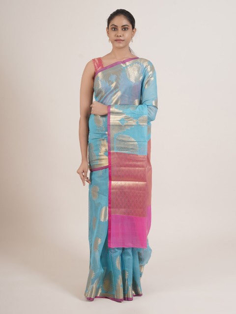

Pothys Blue & Pink Woven Design Saree