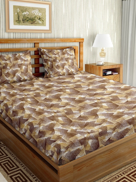 

BELLA CASA Brown & White 180 TC King Bedsheet with 2 Pillow Covers