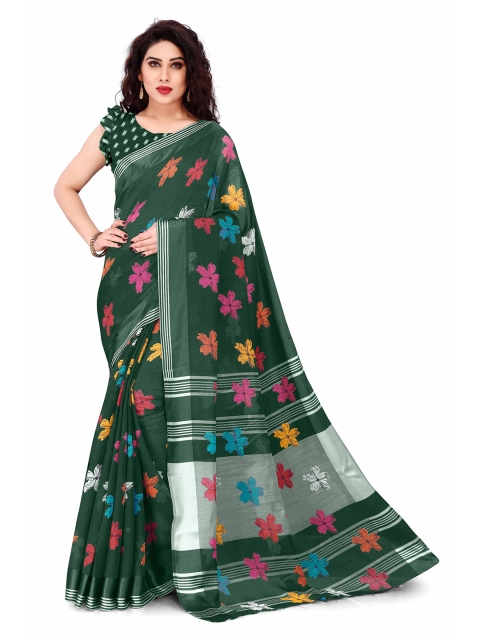 

KALINI Green & Pink Floral Zari Bagh Saree