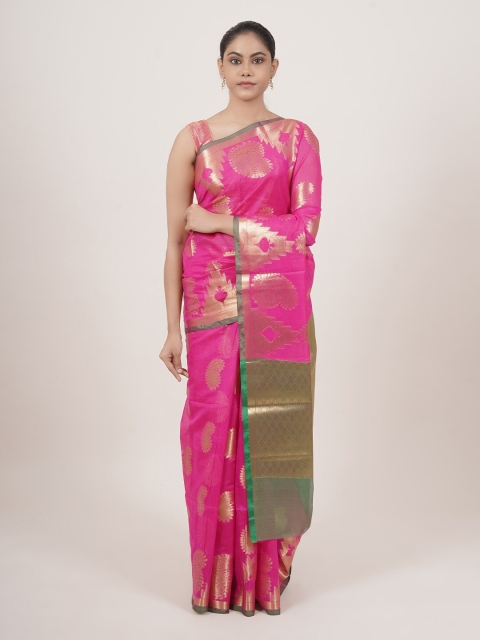 

Pothys Pink & Gold-Toned Paisley Zari Tissue Saree