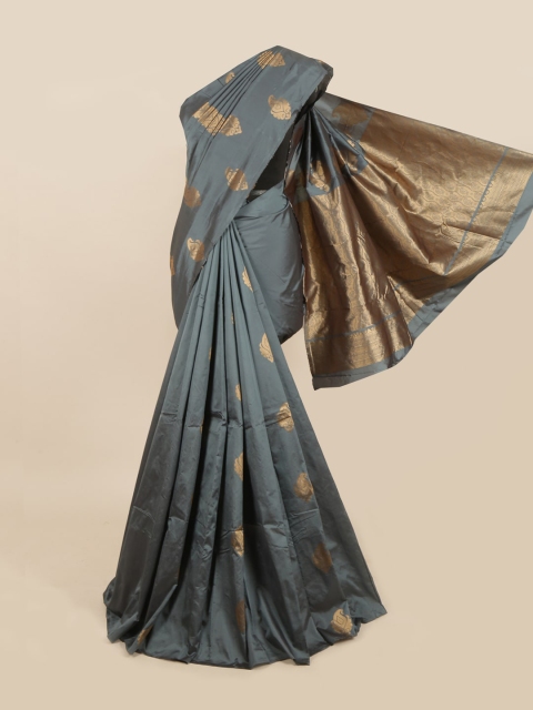 

Pothys Charcoal Grey & Golden Ethnic Motifs Woven Design Zari Saree