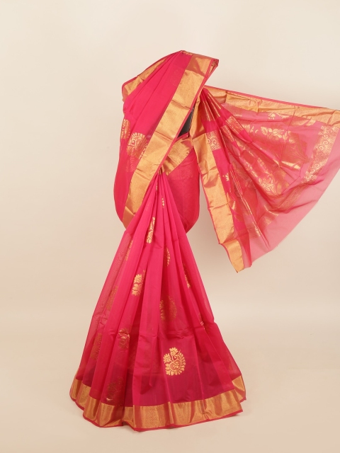 

Pothys Coral Pink & Golden Paisley Woven Design Zari Saree