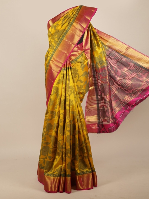 

Pothys Yellow & Pink Ethnic Motifs Zari Jute Silk Saree