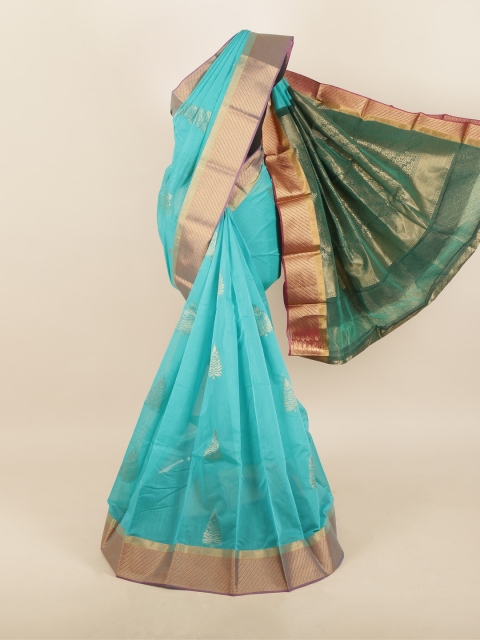 

Pothys Blue & Green Ethnic Motifs Zari Saree