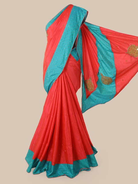 

Pothys Red & Blue Embellished Art Silk Saree