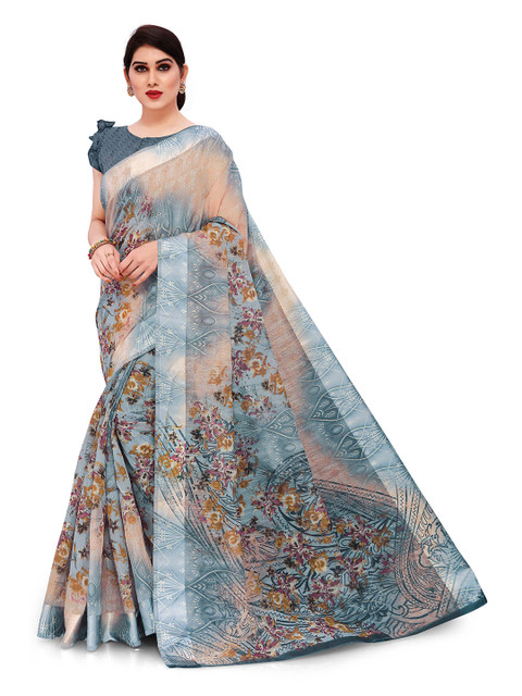 

KALINI Beige & Grey Floral Bagh Saree