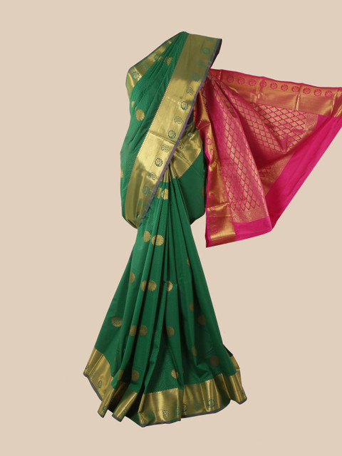 

Pothys Green & Pink Woven Design Zari Pure Silk Kanjeevaram Saree