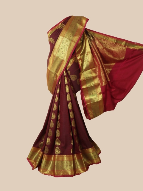 Pothys Maroon & Gold-Toned Woven Design Zari Pure Silk Kanjeevaram Saree