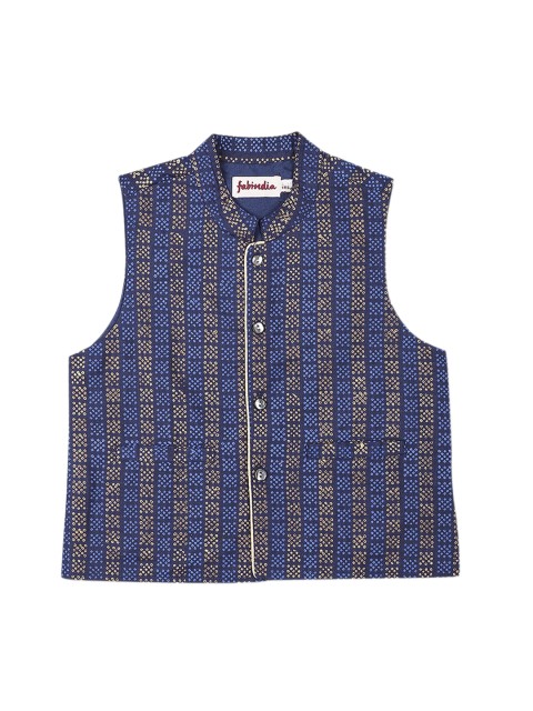 

Fabindia Boys Blue & Gold-Toned Woven-Design Nehru Jacket