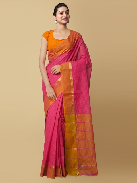 

Unnati Silks Pink & Orange Mangalagiri Saree