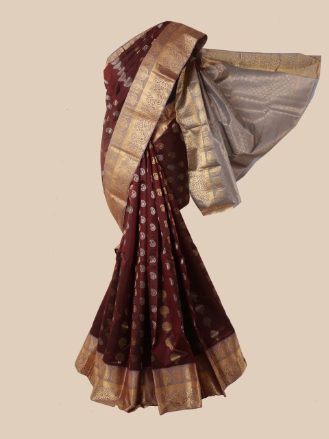 

Pothys Brown & Gold-Toned Woven Design Zari Pure Silk Kanjeevaram Saree