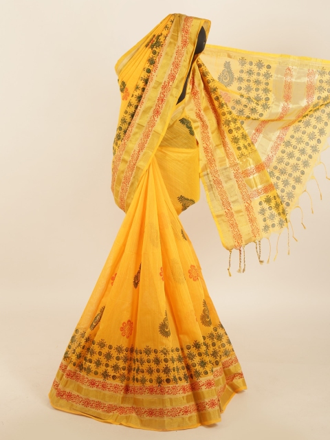 

Pothys Yellow & Green Ethnic Motifs Saree