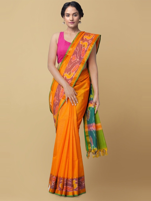 

Unnati Silks Orange & Green Mangalagiri Pure Handloom Sustainable Saree
