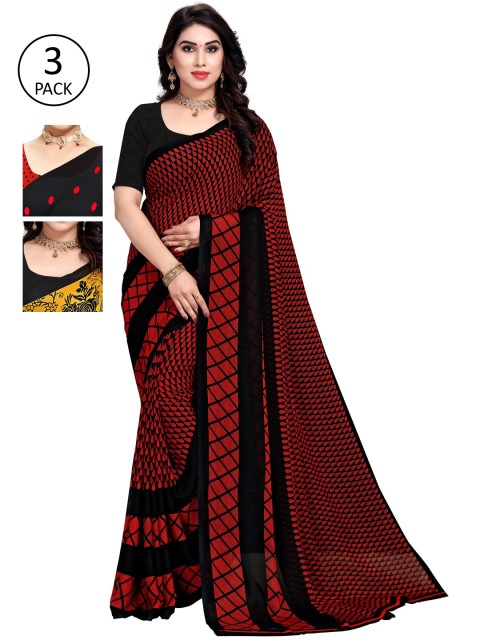 

KALINI Pack of 3 Printed Sarees, Yellow
