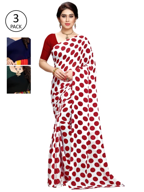 

KALINI Pack Of 3 Multicoloured Printed Sarees, White