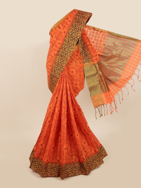 

Pothys Orange & Brown Cotton Blend Saree
