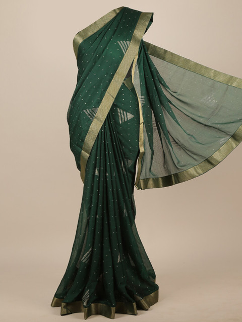

Pothys Green & Gold-Toned Zari Poly Chiffon Saree