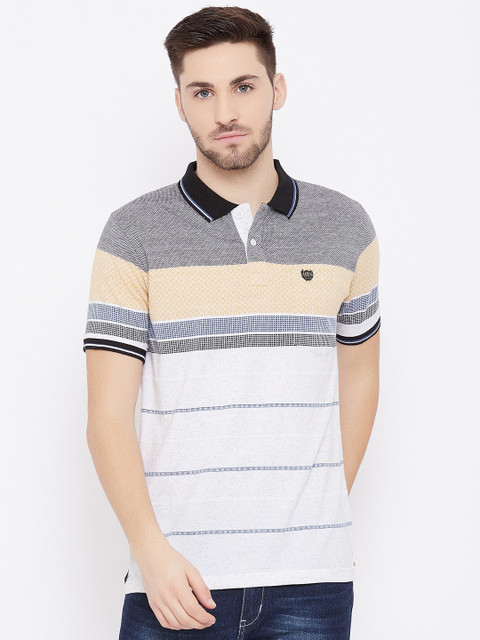 

Duke Men Black Striped Polo Collar Cotton T-shirt