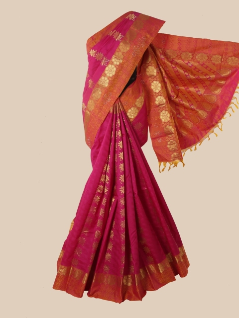 

Pothys Pink & Orange Ethnic Motifs Zari Pure Silk Kanjeevaram Saree