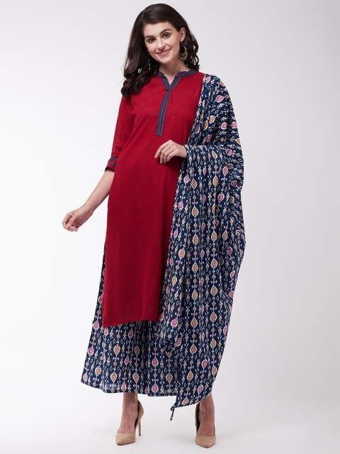 

InWeave Navy Blue & Red Printed Pure Cotton Dupatta