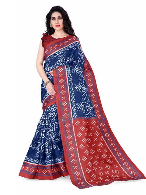 

KALINI Navy Blue & White Ethnic Motifs Art Silk Saree