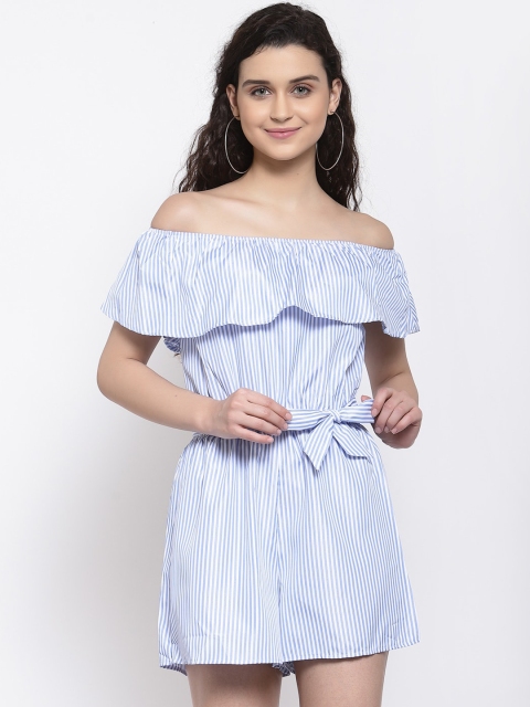 

iki chic Womens Blue Bardot Ruffle Detail Romper