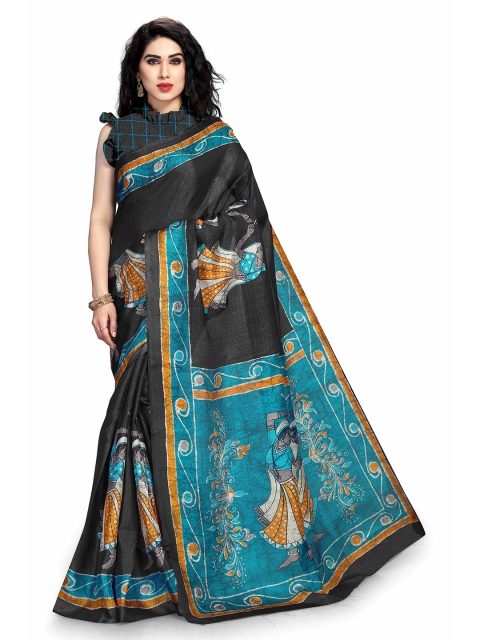 

KALINI Black & Blue Art Silk Baluchari Saree
