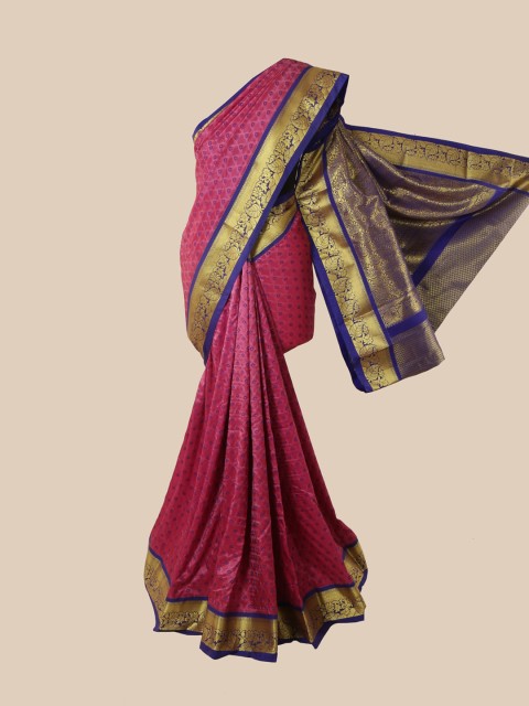 

Pothys Pink & Gold-Toned Woven Design Zari Pure Silk Kanjeevaram Saree