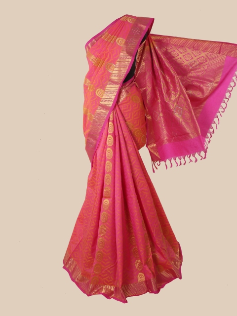 

Pothys Pink & Gold-Toned Woven Design Zari Pure Silk Kanjeevaram Saree