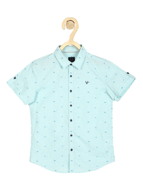 

Allen Solly Junior Boys Turquoise Blue & White Slim Fit Printed Pure Cotton Casual Shirt