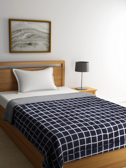 

Raymond Home Black & Grey Checked Microfiber Mild Winter 150 GSM Single Bed Quilt