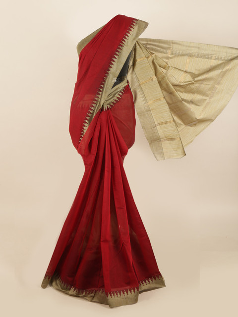 

Pothys Maroon & Beige Solid Saree
