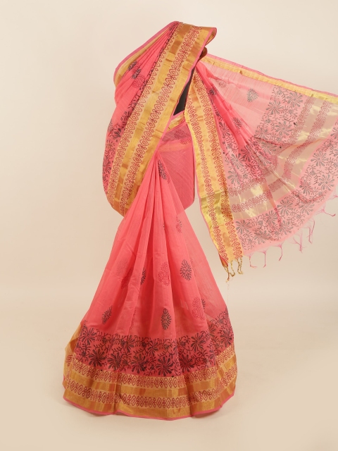 

Pothys Women Peach-Coloured & Black Ethnic Motifs Saree
