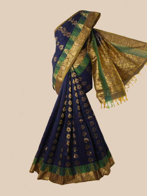 

Pothys Navy Blue & Green Woven Design Pure Silk Kanjeevaram Saree