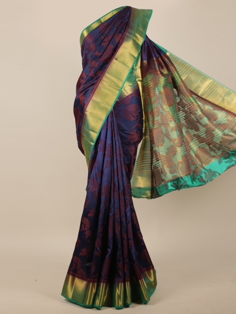 

Pothys Navy Blue & Green Floral Zari Jute Silk Saree