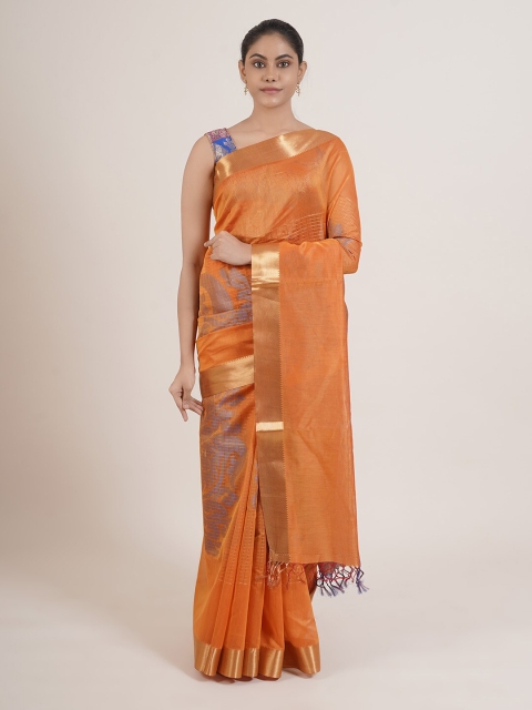 

Pothys Orange & Grey Checked Linen Blend Saree
