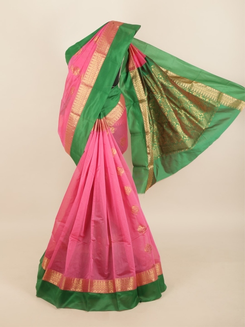 

Pothys Pink & Green Ethnic Motifs Woven Design Zari Saree
