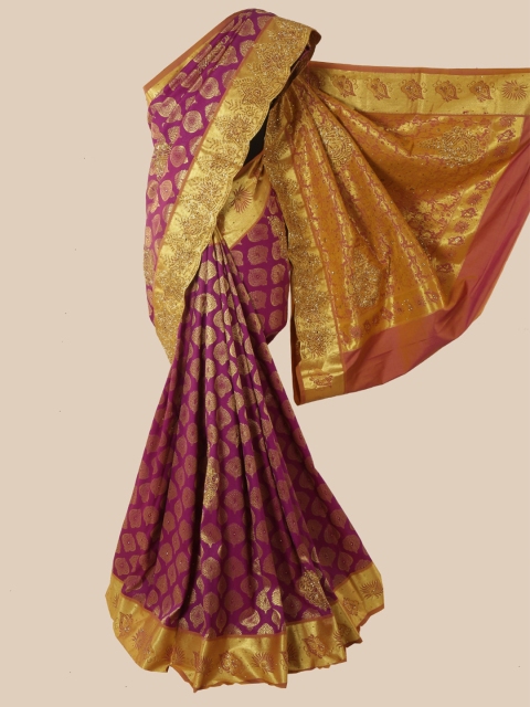 

Pothys Magenta & Gold-Toned Woven Design Pure Silk Kanjeevaram Saree