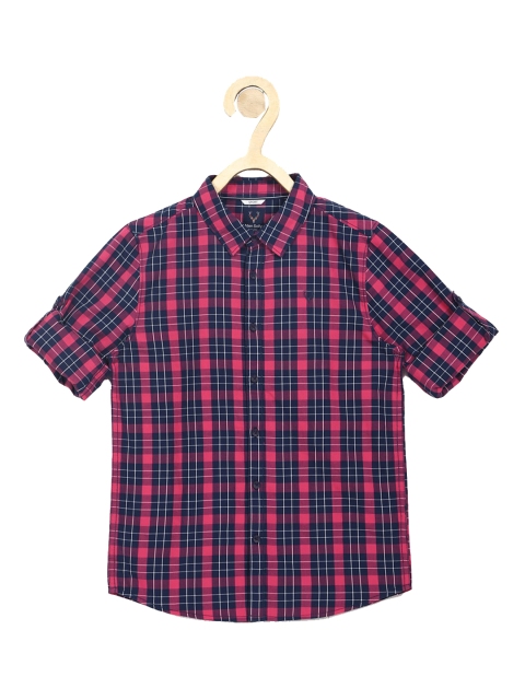 

Allen Solly Junior Boys Pink & Navy Blue Slim Fit Tartan Checks Pure Cotton Casual Shirt