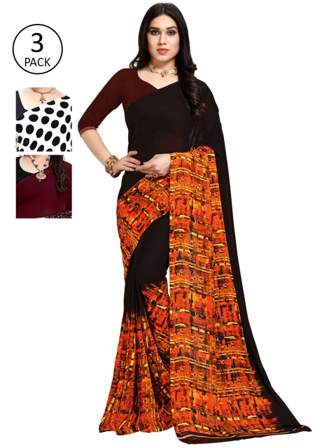 

KALINI Women Pack Of 3 Printed Saree, Black