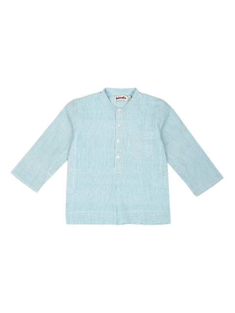 

Fabindia Boys Blue & White Striped Cotton Kurta