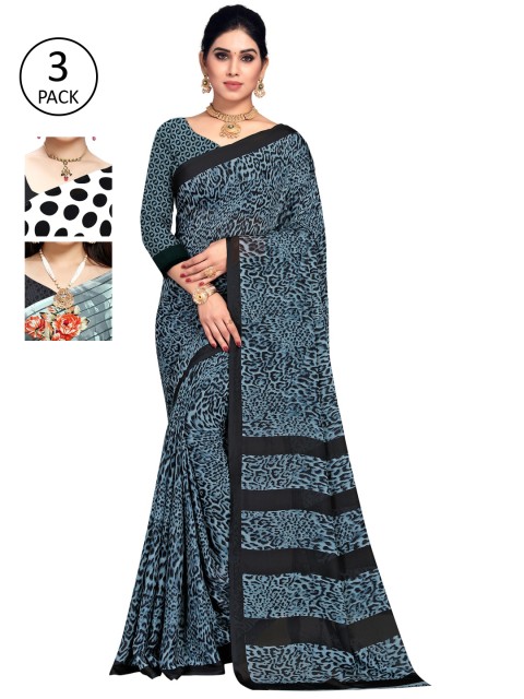 

KALINI Women Pack Of 3 Printed Poly Georgette Saree, White