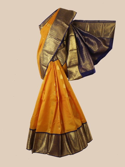 

Pothys Yellow & Blue Ethnic Motifs Zari Pure Silk Saree