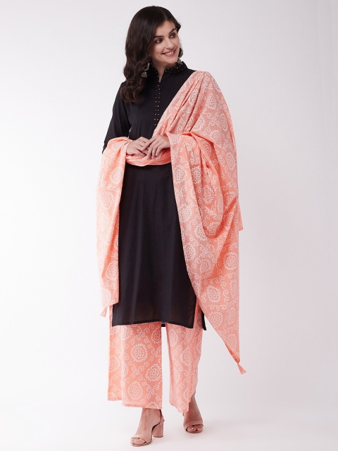 

InWeave Peach-Coloured & White Printed Pure Cotton Dupatta