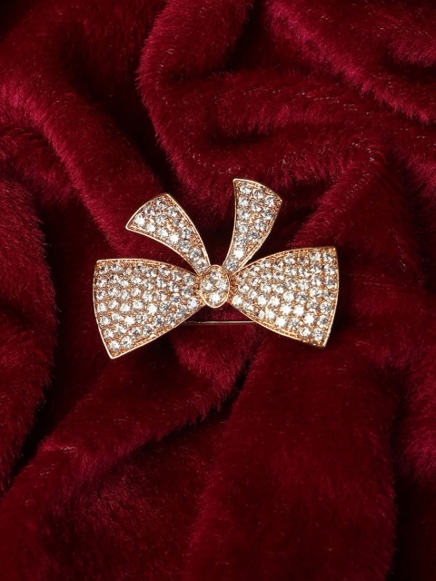 

Adwitiya Collection Rose Gold-Toned White Stone-Studded Butterfly-Shaped Brooch