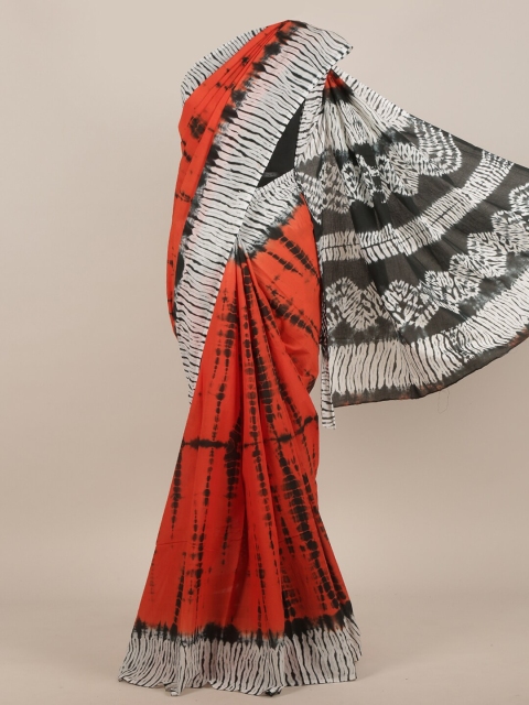 

Pothys Orange & White Batik Printed Saree