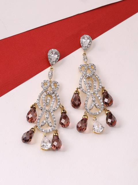 

Tistabene White Contemporary Artificial Stones & Beads Studded Drop Earrings
