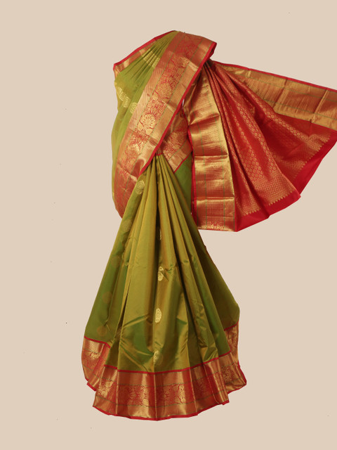 

Pothys Green & Gold-Toned Woven Design Zari Pure Silk Kanjeevaram Saree